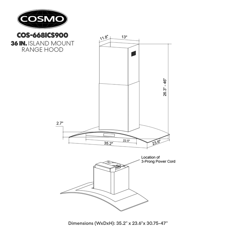 36 in. Lumin Collection Ducted Island Range Hood in Stainless Steel