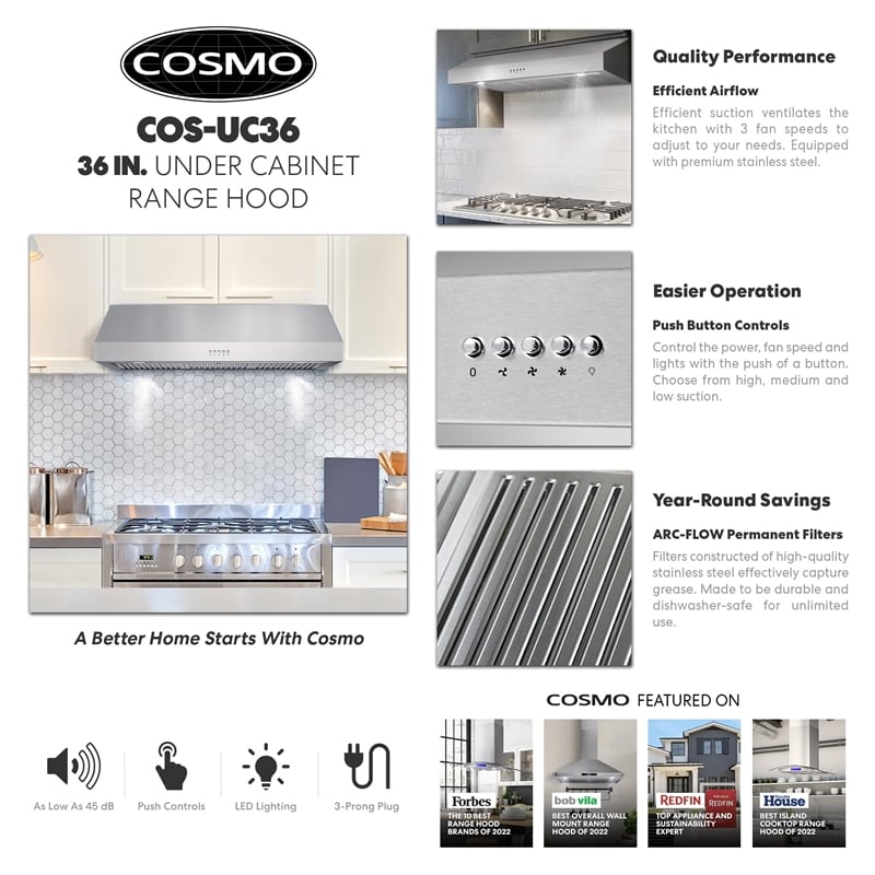 36 in. Haven Collection Ducted Under Cabinet Range Hood in Stainless Steel