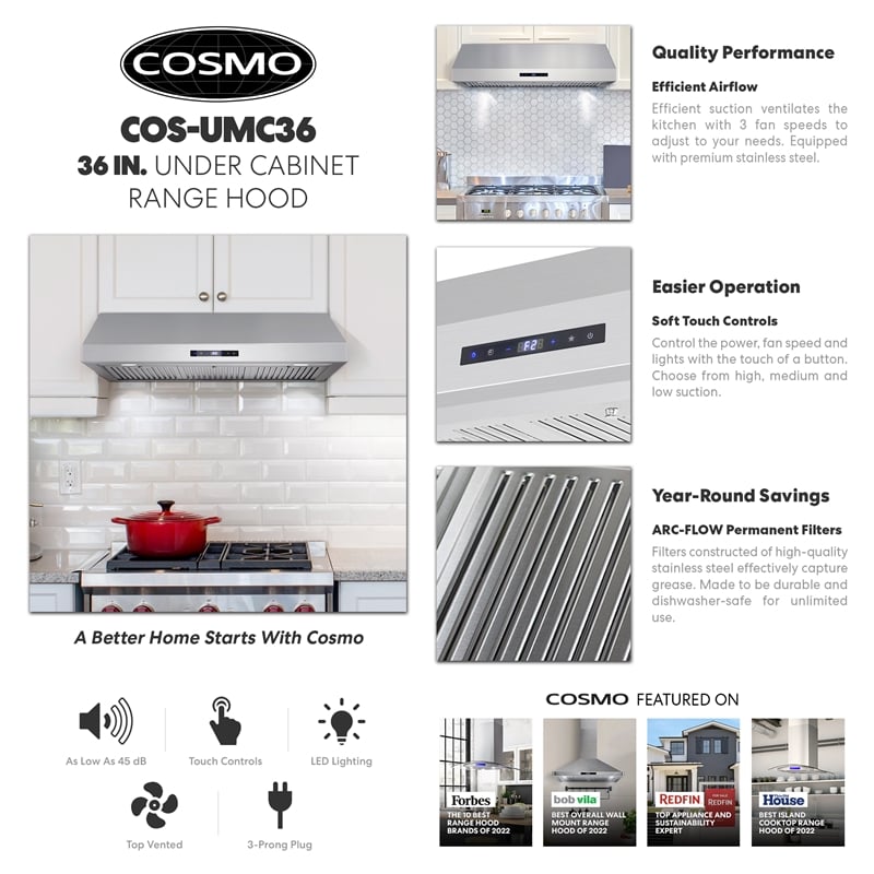 36 in. Haven Collection Ducted Under Cabinet Range Hood in Stainless Steel