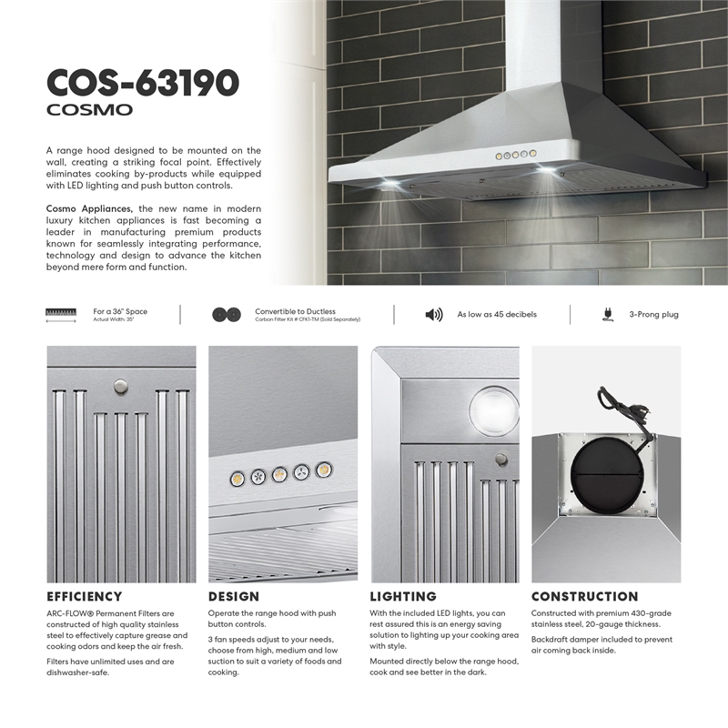 36 in. Vista Collection Ducted Wall Mount Range Hood in Stainless Steel