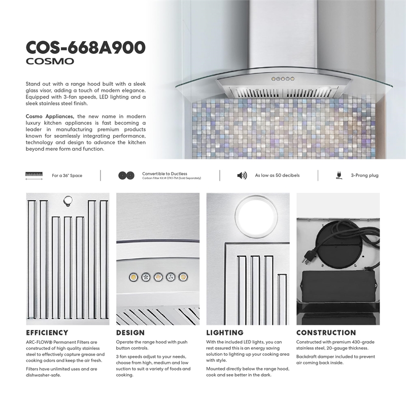 36 in. Vista Collection Ducted Wall Mount Range Hood in Stainless Steel