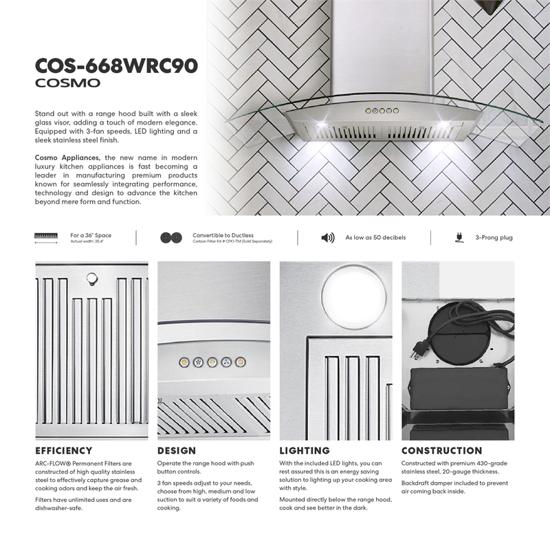 36 in. Vista Collection Ducted Wall Mount Range Hood in Stainless Steel