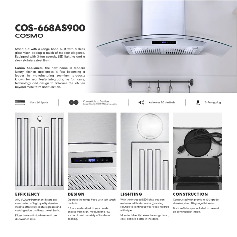 36 in. Vista Collection Ducted Wall Mount Range Hood in Stainless Steel