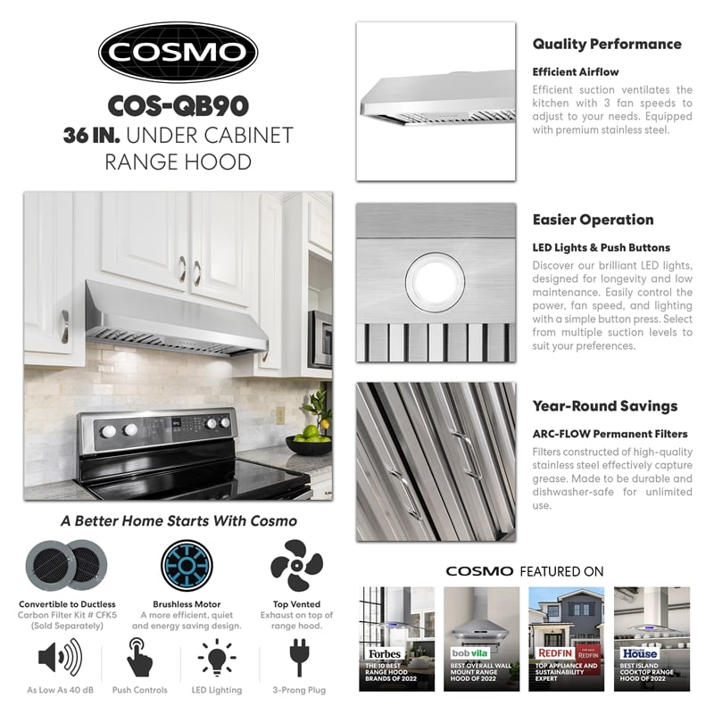 36 in. Haven Collection Ducted Under Cabinet Range Hood in Stainless Steel