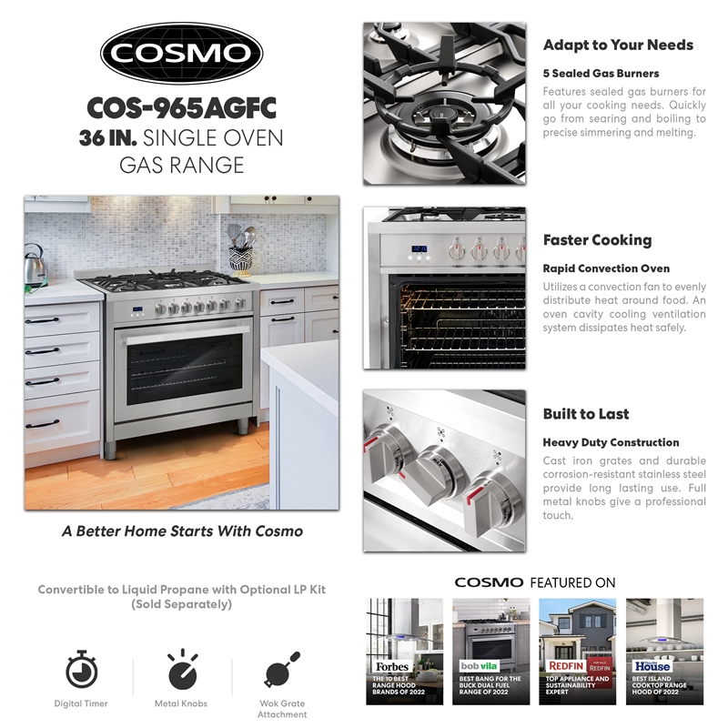 36 in. Nebula Collection 3.8 cu. ft. 5 Burner Gas Range - Propane Kit