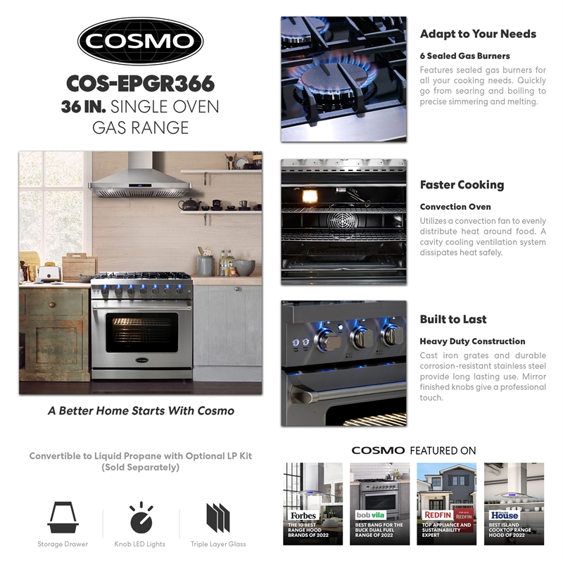36 in. Haven Collection 6.0 cu. ft. 6 Burner Gas Range - Liquid Propane