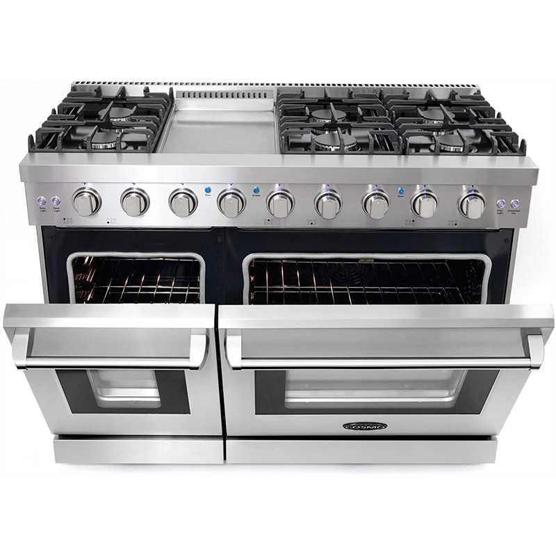 Cosmo COSEPGR486G 48 in. Stainless Steel Double Oven Gas Range Liquid Propane LPCOSEPGR486G