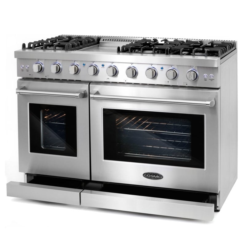 Cosmo COS-EPGR486G 48 in. Double Oven Gas Range & 48 in. Range Hood Set