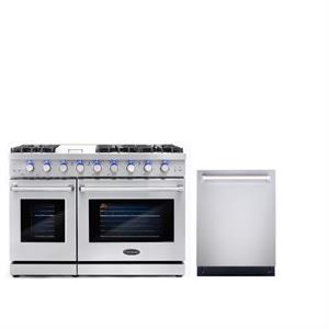 Cosmo COS-EPGR486G 48 in. Double Oven Gas Range & 24 in. Dishwasher Set - LP Kit