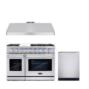 Cosmo COS-EPGR486G 48 in. Double Oven Gas Range & Range Hood & Dishwasher Set