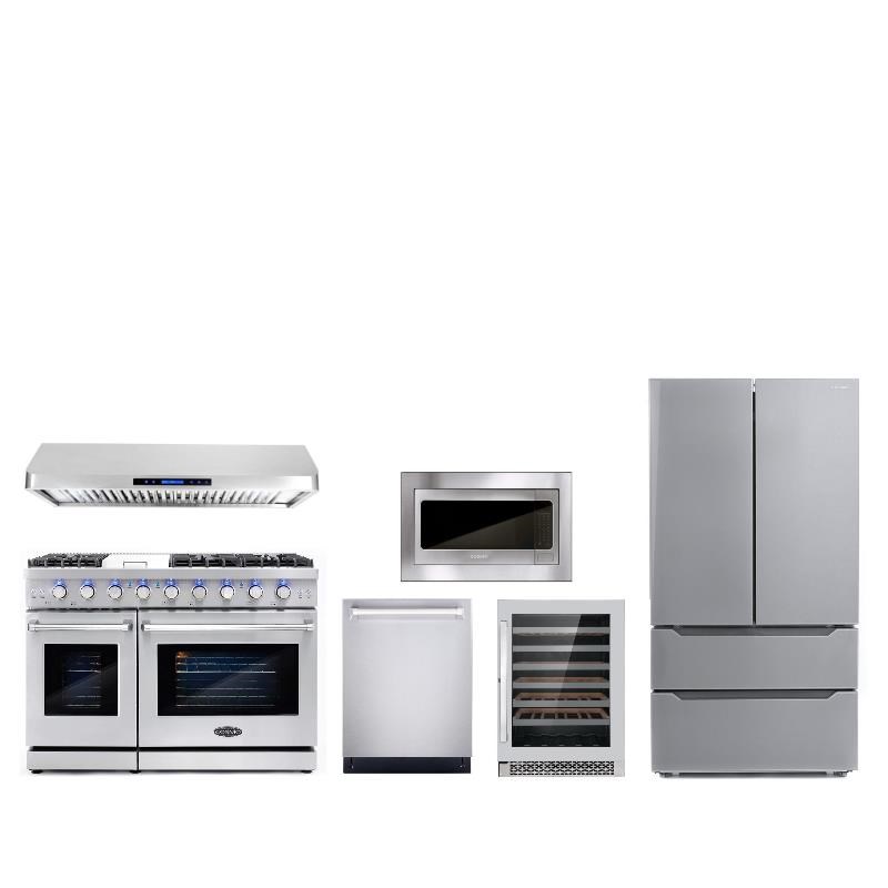 Cosmo 48 in. Range & Hood & Dishwasher & Wine Cooler & Fridge & Microwave Set