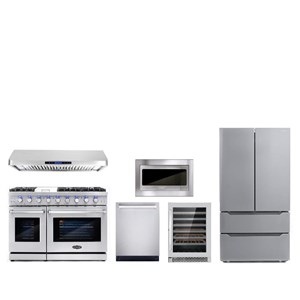 Cosmo 48 in. Range & Hood & Dishwasher & Wine Cooler & Fridge & Microwave Set