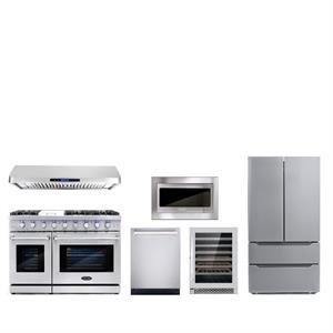 Cosmo 48 in. Range & Hood & Dishwasher & Wine Cooler & Fridge & Microwave Set LP