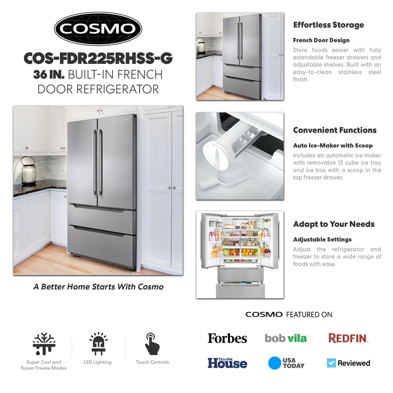22.5 cu. ft. 4-Door French Door Refrigerator with Handles in Stainless Steel