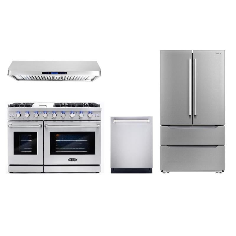 Cosmo 48 in. Gas Range & Hood & Dishwasher & Refrigerator Set - Liquid Propane