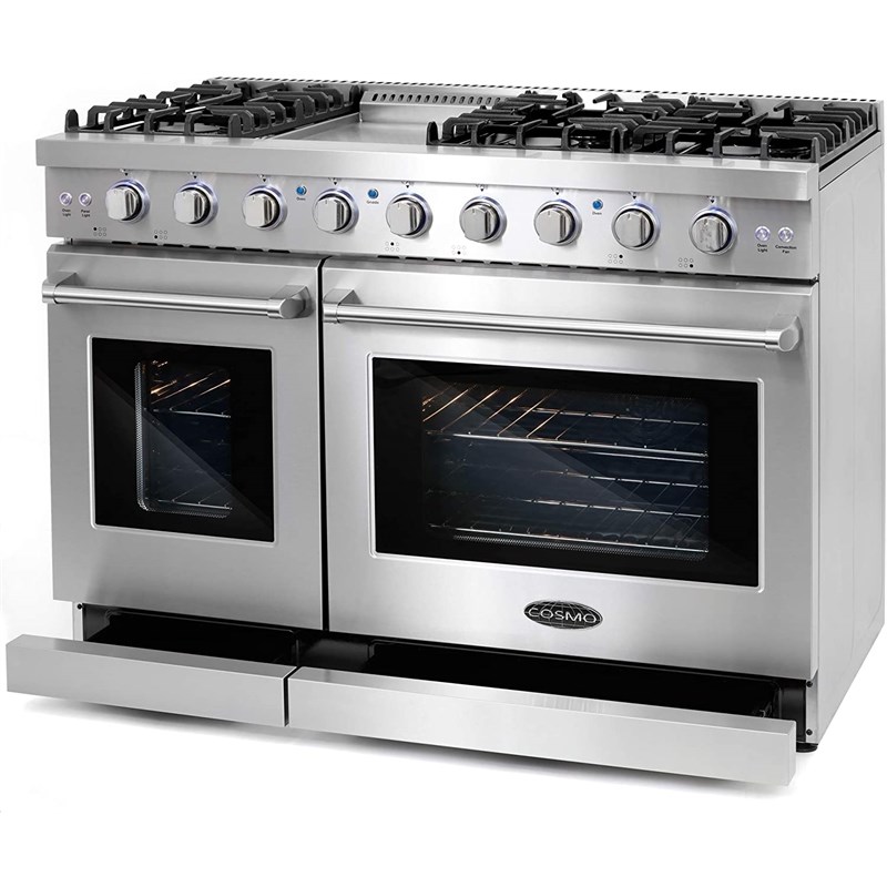 Cosmo 48 in. Gas Range & Hood & Dishwasher & Refrigerator Set - Liquid Propane