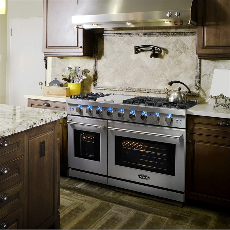 Cosmo COS-EPGR486G 48 in. Gas Range & Range Hood & Dishwasher & Refrigerator Set