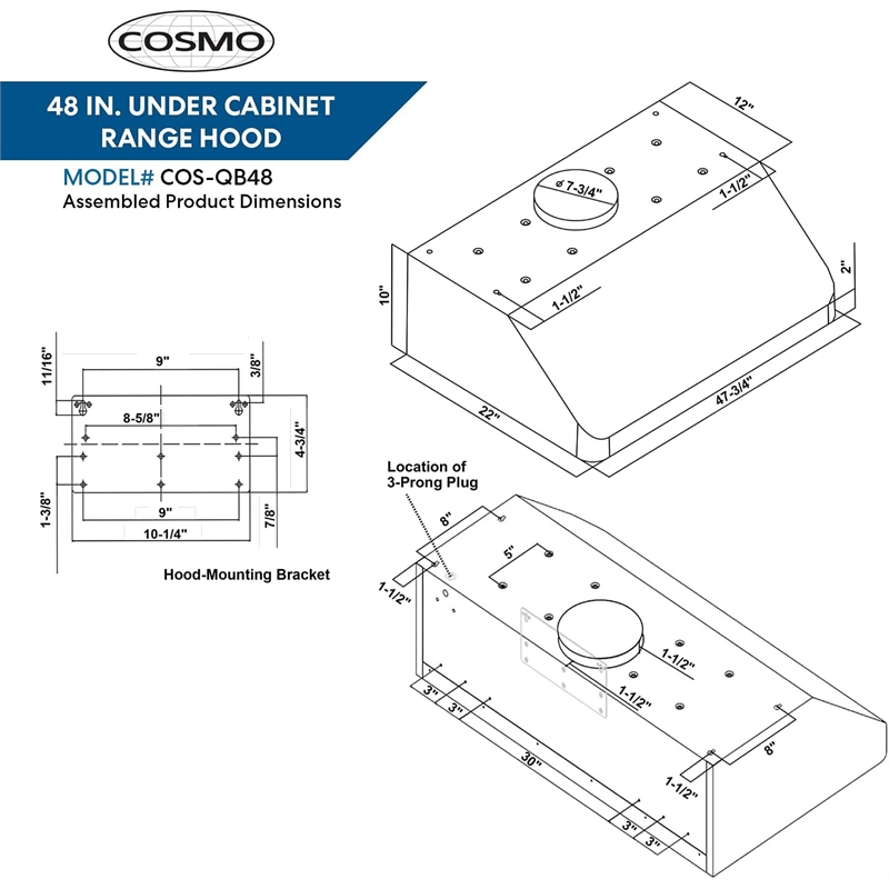 Cosmo 48 in. Gas Range & Hood & Dishwasher & Refrigerator Set - Liquid Propane
