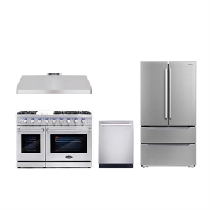 Cosmo 48 in. Gas Range & Hood & Dishwasher & Refrigerator Set - Liquid Propane