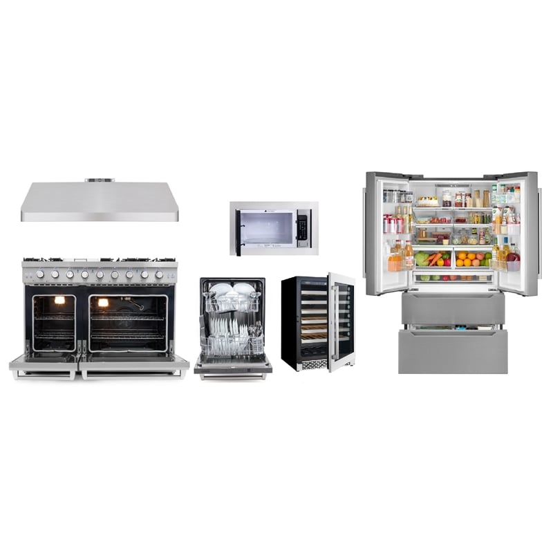 Cosmo 48 in. Range & Hood & Dishwasher & Wine Cooler & Fridge & Microwave Set
