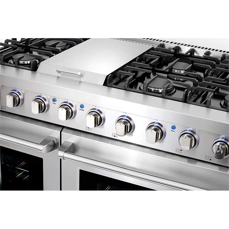 Cosmo 48 in. Double Oven Gas Range & Dishwasher & Wine Cooler & Refrigerator Set