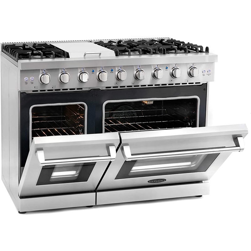 Cosmo 48 in. Double Oven Gas Range & Dishwasher & Wine Cooler & Refrigerator Set