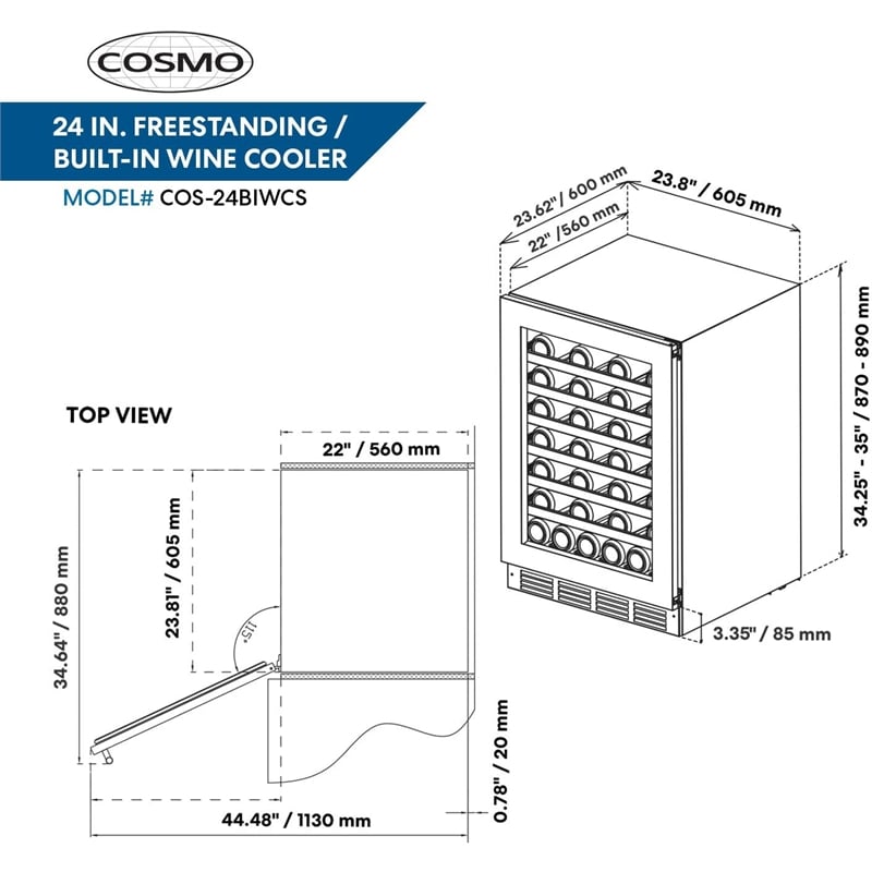 Cosmo 48 in. Double Oven Gas Range & Dishwasher & Wine Cooler & Refrigerator Set