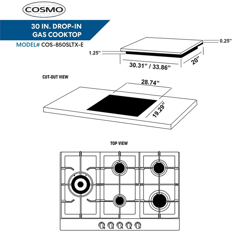 Cosmo 30 in. Drop-In Cooktop & Over-the-Range Microwave Oven with Vent Fan Set