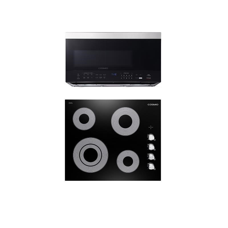 Cosmo 30 in. Drop-In Electric Ceramic Glass Cooktop & Microwave w/ Vent Fan Set