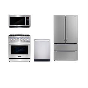 Cosmo 30 in. Gas Range & Microwave w/ Vent Fan & Dishwasher & Fridge Set
