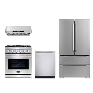 Cosmo 30 in. Gas Range & Range Hood & Dishwasher & Refrigerator Set
