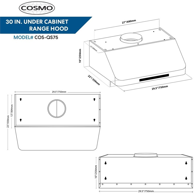 Cosmo 30 in. Gas Range & Range Hood & Dishwasher & Refrigerator Set