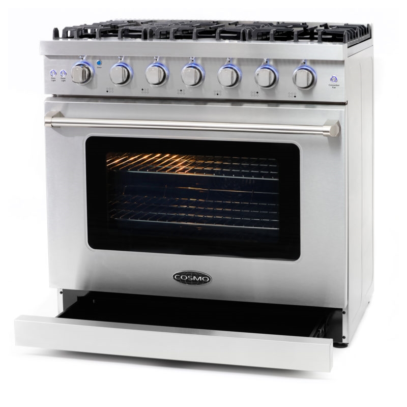 Cosmo 36 in. Gas Range & Hood & Dishwasher & Refrigerator & Microwave Set