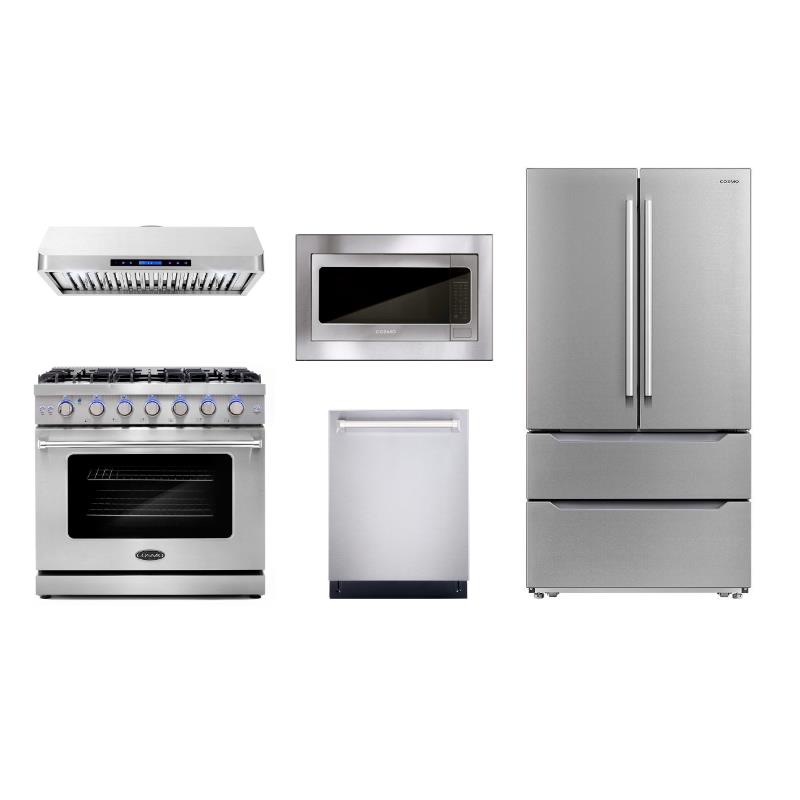 Cosmo 36 in. Gas Range & Hood & Dishwasher & Refrigerator & Microwave Set