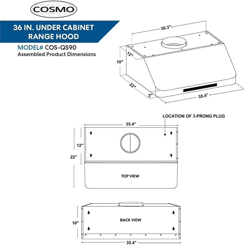 Cosmo 36 in. Dual Fuel Range & Range Hood & Dishwasher & Refrigerator Set