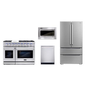 Cosmo 48 in. Double Oven Gas Range & Dishwasher & Refrigerator & Microwave Set