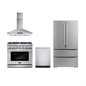 Cosmo COS-EPGR366 36 in. Gas Range & Range Hood & Dishwasher & Refrigerator Set