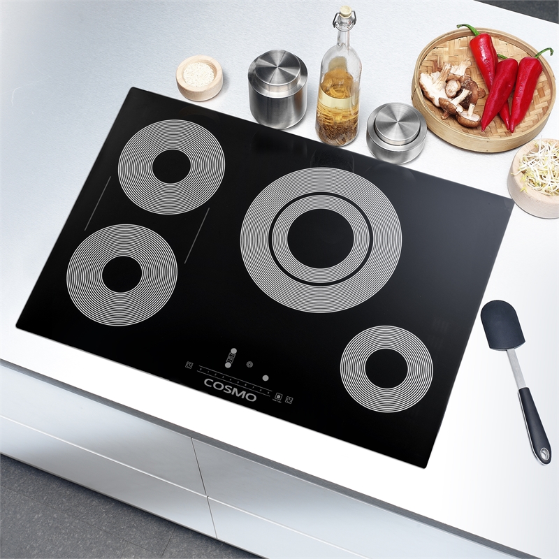 30 in. Electric Ceramic Glass Cooktop with 4 Burners in Black Porcelain