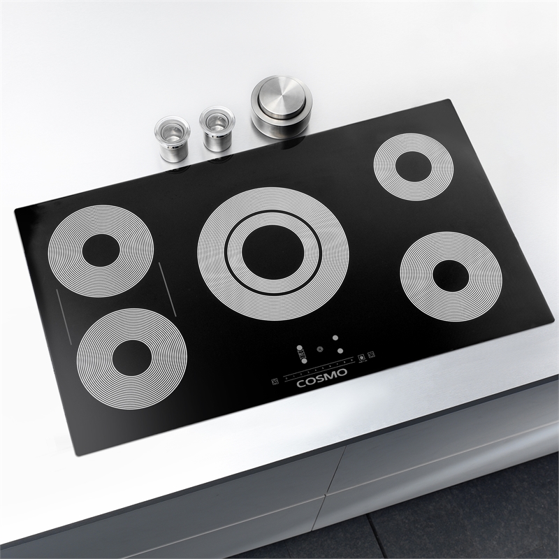 36 in. Electric Ceramic Glass Cooktop with 4 Burners in Black Porcelain