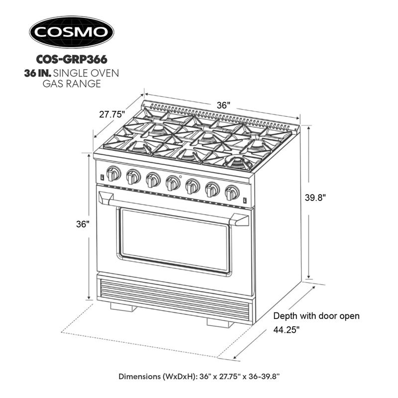 36 in. Vista Coll 4.5 cu. ft. 6 Burner Gas Range in Stainless Steel