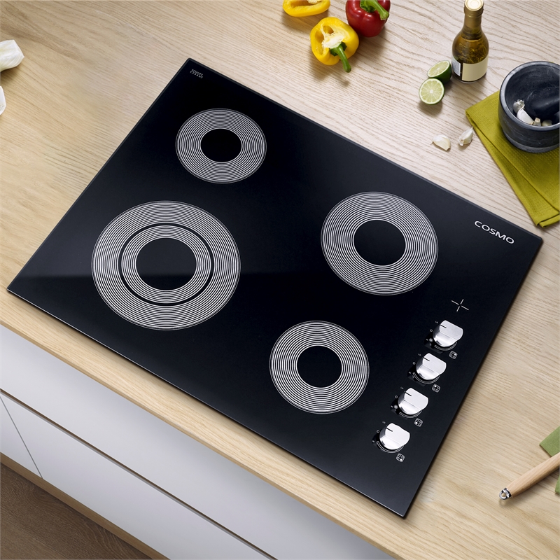 24 in. Electric Ceramic Glass Cooktop with 4 Elements Dual Zone Element