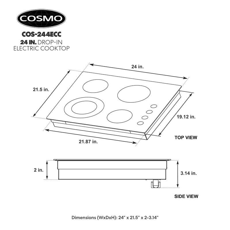 24 in. Electric Ceramic Glass Cooktop with 4 Elements Dual Zone Element