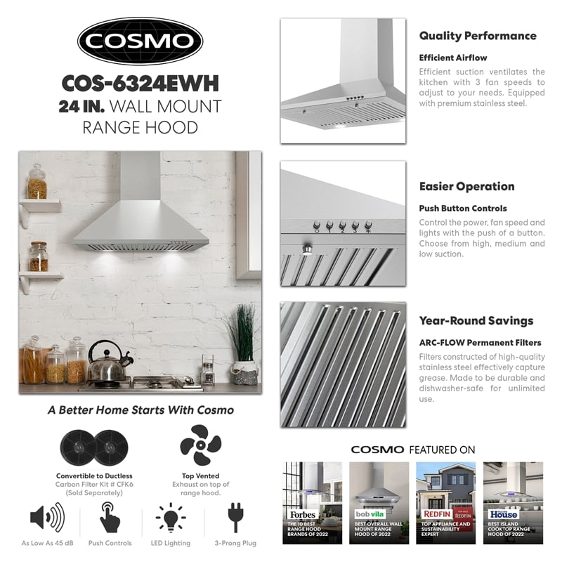 24 in. Nebula Collection Ducted Wall Mount Range Hood in Stainless Steel