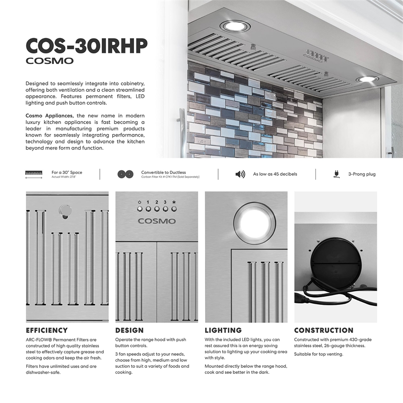 30 in. Lumin Collection Ducted Insert Range Hood in Stainless Steel