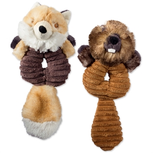 bone dry fabric beaver/fox plush ring with squeaker pet toy in brown (set of 2)