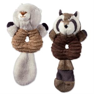 bone dry fabric squirrel/raccoon plush ring pet toy in multi-color (set of 2)