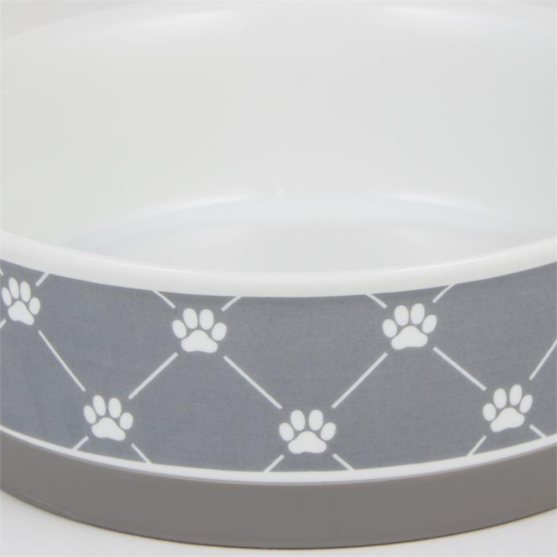 Pet Bowl Trellis Paw Gray Medium 6Dx2H (Set Of 2)