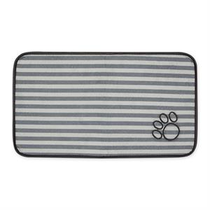 gray stripe embroidered paw pet mat small 10x18