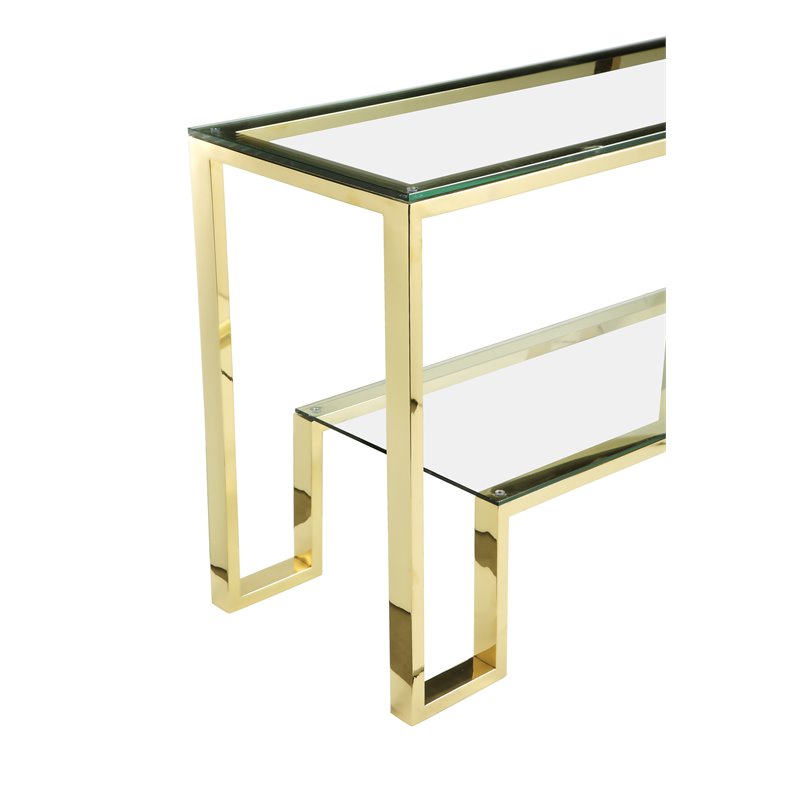 Pangea Home Laurence Metal Console in Polished Gold