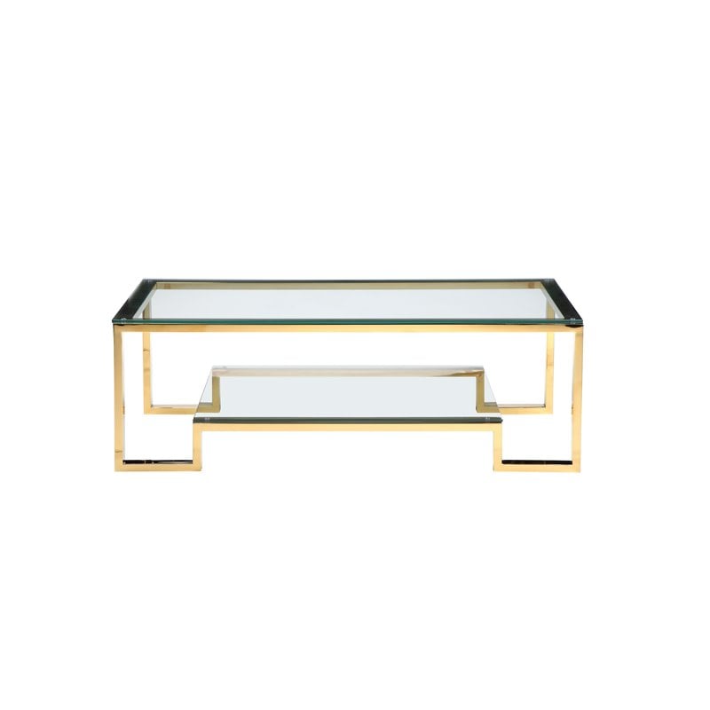 Pangea Home Laurence Long Metal Coffee Table in Polished Gold